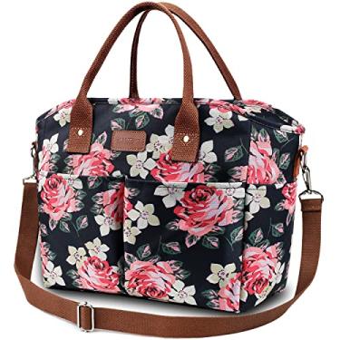 Imagem de Lancheira para mulheres, isolada, térmica, lancheira com alça de ombro atualizada, grande, lancheira para adultos, homens, trabalho, piquenique, praia, parque, rosa preta