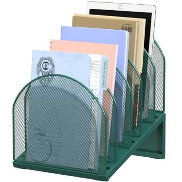 Imagem de OUTIOE Organizador de arquivos de mesa de 5 seções, organizador de pastas de malha de metal para documentos, papéis de correio e escritório (verde)