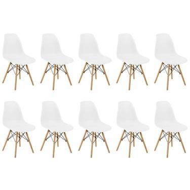 Imagem de Conjunto 10 Cadeiras Charles Eames Eiffel Wood Base Madeira Branca
