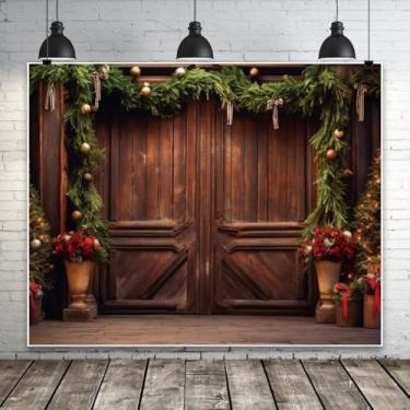Imagem de Pano de fundo de Natal 3 x 2,4 m para fotografia, porta de madeira rústica, pano de fundo de festa de feliz Natal para retrato, ano novo, Natal, festa, foto, banner