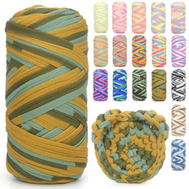 Imagem de Camiseta para crochê, camiseta arco-íris, tecido elástico grosso, fio de crochê para iniciantes, bolsa de tricô à mão, cesta/porta-copos / artesanato faça você mesmo/decoração de casa 200G azul marrom