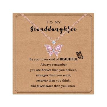 Imagem de Colar de borboleta para meninas adolescentes, corrente banhada a ouro rosa com pingente de borboleta de zircônia cúbica rosa, aniversário, Natal, formatura, Páscoa, presentes para neta