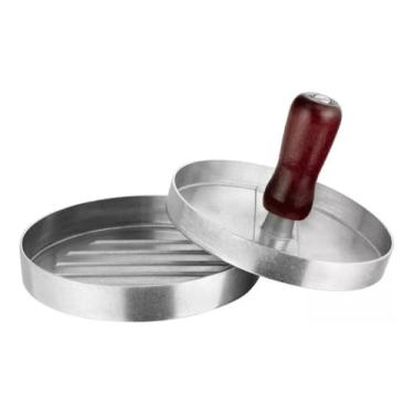 Imagem de Forma para Hambúrguer em Alumínio, Prensa Manual com Cabo de Madeira, Conjunto com 2 Peças