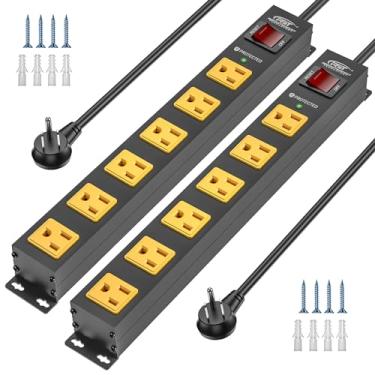 Imagem de CRST - Pacote com 2 6 réguas de tomada, 2100J com interruptor, 15A/1875W, barra de alimentação montável, amplo espaçamento para garagem, oficina, casa, escola, cabo de 1,8 m