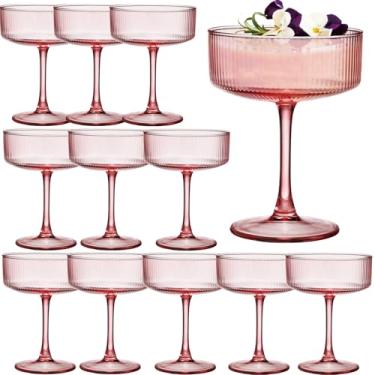 Imagem de Rkyhwowby Copos de cupê vintage grandes, copos de coquetel canelados, copos clássicos de martini (12, rosa)