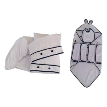 Imagem de Kit Bebê 10 pçs 1 Toalha banho 4 Toalhas boca 1 Babador 1 Lençol 2 Fronhas 1 Travesseiro (Viés Azul Marinho, Bebê)