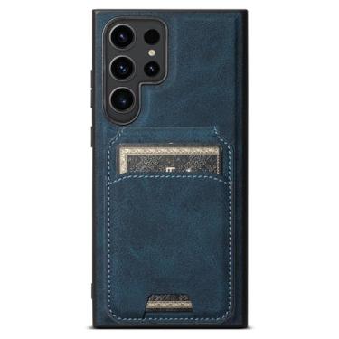 Imagem de HJZSZX Para Samsung S24Ultra destacável 2 em 1 carteira de couro porta-cartão magnético capa de telefone carregamento sem fio (para Samsung S24Ultra/azul)