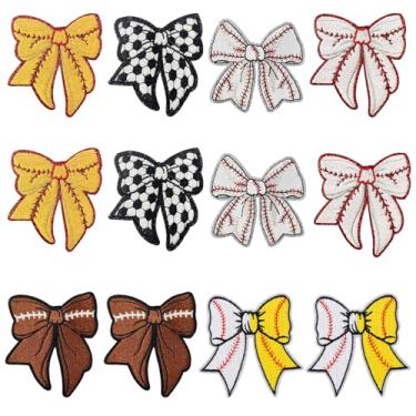 Imagem de 12 peças de adesivos esportivos com 6 estilos de arco, apliques de futebol e beisebol – 6,9 cm bordados com tema atlético para mochilas, uniformes, jeans, jaquetas, chapéus, camisolas, bonés, bolsas