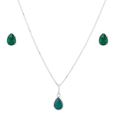 Imagem de Conjunto Corrente Cordão Colar Veneziana 50cm Gota Brinco De Prata 925