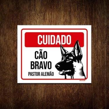 Imagem de Kit 5 Placas Cuidado Cão Cachorro Bravo Pastor Alemão - Sinalico.Com
