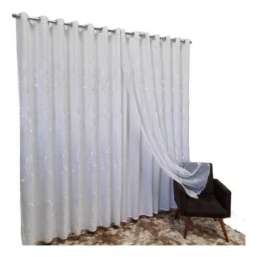 Imagem de Cortina De Voil Bordada Branca 2,80 De Altura 4 De Largura Com Forro E