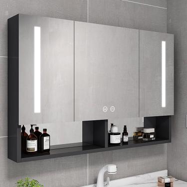 Imagem de Armário De Parede Com Espelho De Banheiro, Armário Com Espelho De 100x68x13cm Com Iluminação Led E Interruptor De Toque, Antiembaçante, Espaço De Armazenamento Do, A, 600 * 680 * 130mm