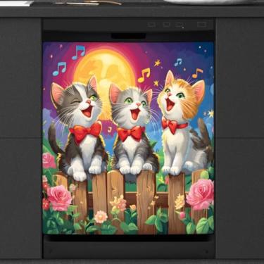 Imagem de Capa de ímã de máquina de lavar louça animal gato fofo para a porta da máquina de lavar louça frontal painel decalques capa magnética de geladeira para cozinha casa de fazenda decoração de casa 58 x