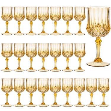 Imagem de Rkyhwowby Copos de vinho vintage de plástico copos de vinho inquebráveis copos de água de cristal copos de água reutilizáveis taças de champanhe vintage (24, âmbar)