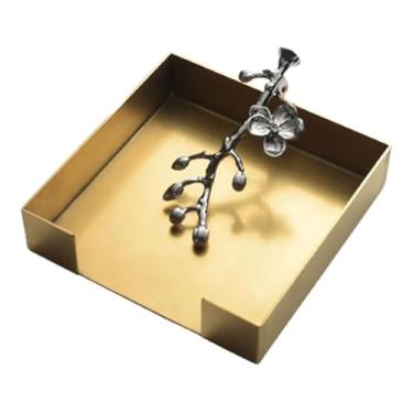 Imagem de Porta-guardanapos de flor de laranjeira – Dispensador de guardanapos de coquetel de aço inoxidável para restaurantes – Fosco/Espelho/Porta-guardanapos com acabamento pintado (ouro)