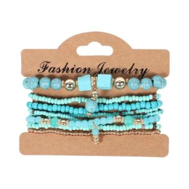 Imagem de Conjunto De Pulseiras Boho Femininas Com Contas De Madeira, Pingente Á