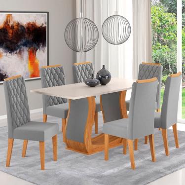 Imagem de Mesa de Jantar 6 Lugares Dallas Marrom/Blonde/Veludo Cinza - Panorama Móveis
