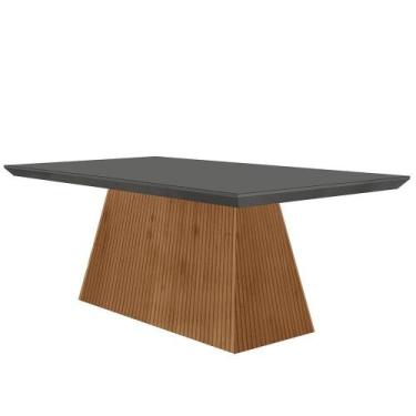 Imagem de Mesa Para Sala De Jantar Aida 180cm Em Mdf E Vidro Grafite Imbuia Ripa