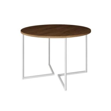 Imagem de Mesa Jantar Industrial Redonda Amêndoa 110Cm Base V Ferro Branco Cor: 