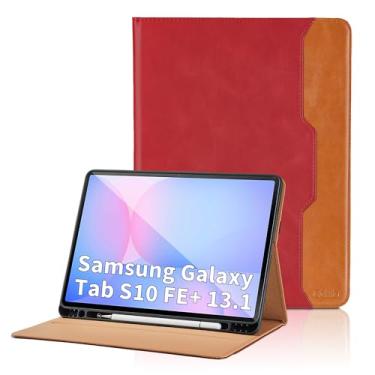 Imagem de Capa para Samsung Galaxy Tab S10 FE Plus 13 polegadas 2025 - modelo SM-X620/SM-X626B com suporte e bolso S Pen, capa de couro PU para negócios com suporte para Galaxy S10 FE+, vermelha