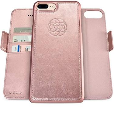 Imagem de Dreem Fibonacci 2-in-1 Wallet Case for Apple iPhone 8 Plus & 7 Plus - Luxury Vegan Leather, Magnetic Detachable Shockproof Phone Case, RFID Card Protection, 2-Way Flip Stand - Rose