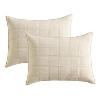 Imagem de HORIMOTE HOME Fronhas acolchoadas 100% algodão, tamanho padrão, bege pré-lavado, pacote com 2, 51 x 66 cm, fronhas confortáveis, com costura respirável, capa decorativa para cama em padrão geométrico