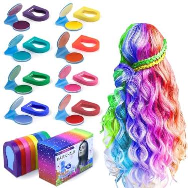 Imagem de Giz de cabelo para pessoas, grampo de coloração temporária, 8 cores, não pegajoso, lavável, kit de maquiagem para cabelo lavável, kit de maquiagem para festa de aniversário de ano novo, cosplay, faça