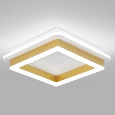Imagem de CANEOE Luminária de teto quadrada embutida 24W luminária de teto LED moderna para corredor luminária dourada perto de tetos lâmpada para quarto, banheiro, sala de estar, lavanderia, cozinha