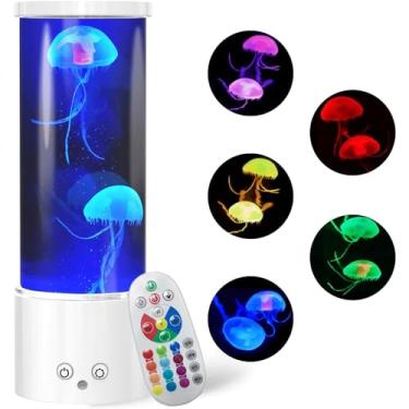 Imagem de KIKILIVE Lâmpada vulcânica de água-viva, luminária de mesa LED para tanque de água-viva com controle remoto, 17 cores que mudam de cor, luz noturna de água-viva regulável para decoração de casa e