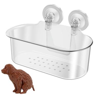 Imagem de QENWKXZ Suporte de chuveiro transparente moderno e divertido com ventosa montada na parede com dispensador de pasta de dente de cachorro engraçado, sem necessidade de perfuração, sucção forte, fácil