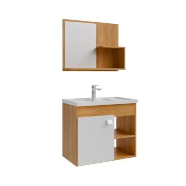 Imagem de Gabinete Armario para Banheiro Bia com Cuba e Espelheira Cinamomo/branco