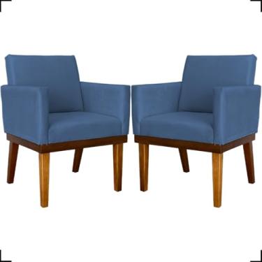 Imagem de Kit 2 Poltronas Decorativa Para Sala Recepção Manicure Consultório Salão de Beleza Base em Madeira Divine Tecido Suede (Azul Marinho)
