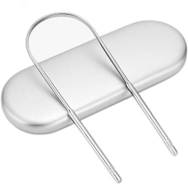 Imagem de Raspador de Lingua, com Estrutura de AçO InoxidáVel, Conjunto de Raspador e Limpador de LíNgua, 18cm X 6cm X 2cm(Prata)