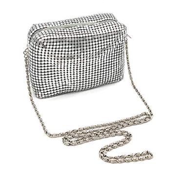 Imagem de Bolsa feminina de malha metálica para noite (prata)