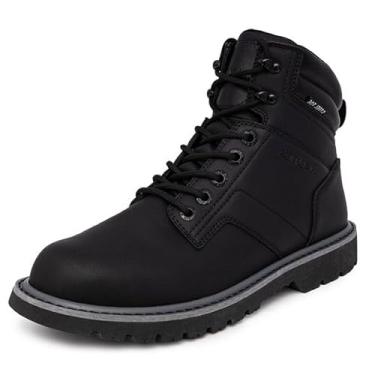 Imagem de Nautica Bota masculina casual com cadarço, cano baixo, resistente à água e antiderrapante, para uso ao ar livre, leve, para trabalho, inverno, caminhada, construção., Preto, 39