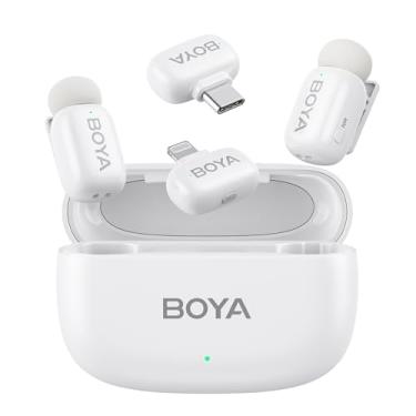 Imagem de Microfone Lapela Boya Mini-13 Sem Fio Branco Android/iOS, Conector USB-C e Lightning, Áudio Profissional, Design Discreto e Elegante, Ideal para Transmissões e Gravações Externas, Lives
