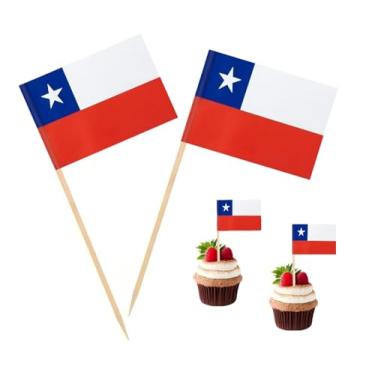 Imagem de 100 peças bandeira do Chile bandeiras de palito chileno, palitos de coquetel, mini palito, topos de cupcake, palitos de país, decoração de festa, celebração, coquetel, comida, bar, bolo, bandeiras