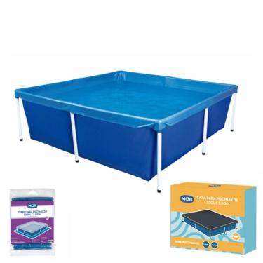 Imagem de Kit Piscina Infantil 2000 Litros Quadrada + Capa + Forro - Mor