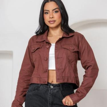 Imagem de Jaqueta Feminina Jeans Marrom com Detalhe em Botão Forrado - NS NANDA 