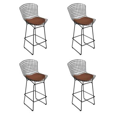 Imagem de Kit 4 Banquetas Bistrô Bertoia Preta D80 Com Assento Marrom