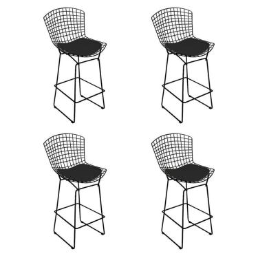 Imagem de Kit 4 Banquetas Bertoia Preta D60 Com Assento Preto