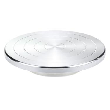 Imagem de QWORK Roda de esculpir, toca-discos dupla face de liga de alumínio de 20 cm com rotação suave, uso versátil para modelagem de argila, decoração de bolos e exibição de arte