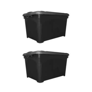 Imagem de CAIXA ORGANIZADORA 95L COM TAMPA, ALÇAS, TRAVAS E RODINHAS TIPO CONTÊINER - PRETA (2 CX ORGANIZADORA 95L PRETA)