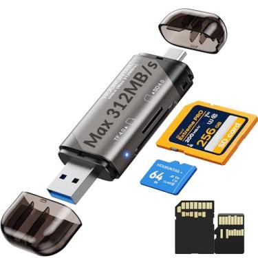 Imagem de HOURUNTAIL Leitor de cartão USB tipo C 3.0 3.1 SD&TF 4.0, adaptador de memória externa de alta velocidade 312MB/s UHS-II Dual Slot SDXC, SDHC, MicroSD, MMC, RS-MMC, Micro SDXC, Micro SDHC andriod