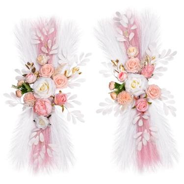 Imagem de Lisuun Flores de arco de casamento, flores artificiais para pano de fundo de recepção e sinal de cerimônia de boas-vindas, flores grandes para decoração floral de cerimônia de casamento romântica