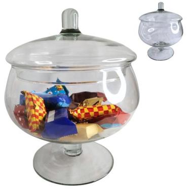 Imagem de Bomboniere de vidro com tampa maracana 16 cm luxo - Mistral, 52055