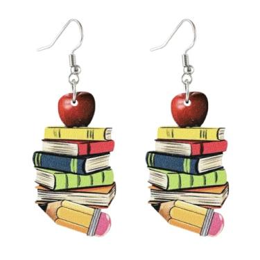 Imagem de Brincos pendentes criativos para professores, estudantes, lápis de madeira, régua, globo, tesouras, brincos pendentes para mulheres, joias para presente, Large, Metal, Sem pedra preciosa