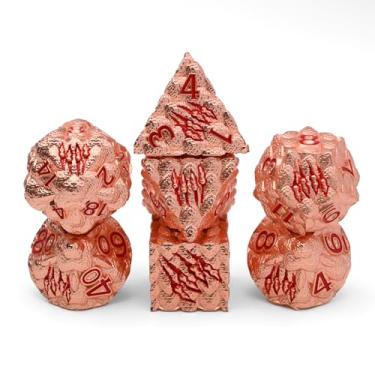 Imagem de CSITORWWE Dragon Scale Metal Dice Set-Dragon Claw,with Gift Metal Box for DND Dungeons and Dragon RPG MTG Tabletop Game (Rose Gold)