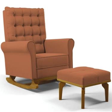 Imagem de Poltrona de Amamentação Balanço e Puff Base de Madeira Brenda G05 Veludo Terracota - Mpozenato