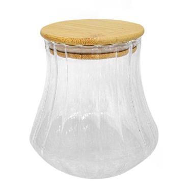 Imagem de Pote de Vidro Canelado com Tampa de Bambu Hermético 700ml - WARI